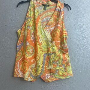 Ralph Lauren Orange Paisley Faux-Wrap-Style Sleeveless Camisole
